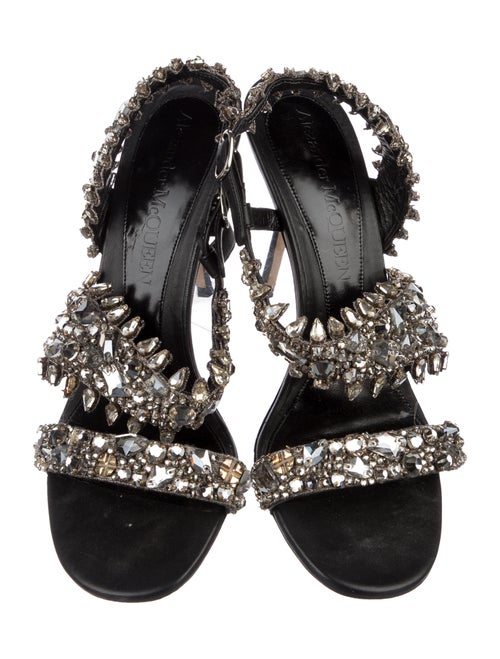 Alexander McQueen Leather Crystal Embellishments Slingback Sandals