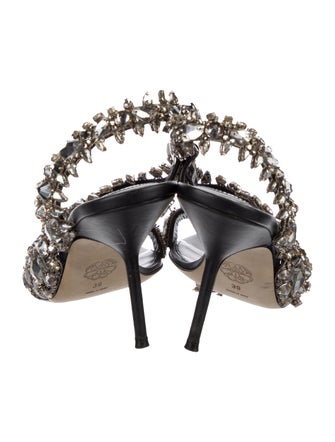 Alexander McQueen Leather Crystal Embellishments Slingback Sandals