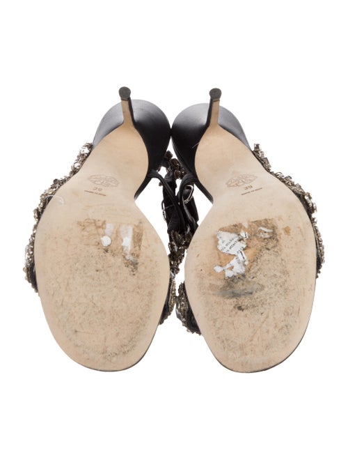 Alexander McQueen Leather Crystal Embellishments Slingback Sandals