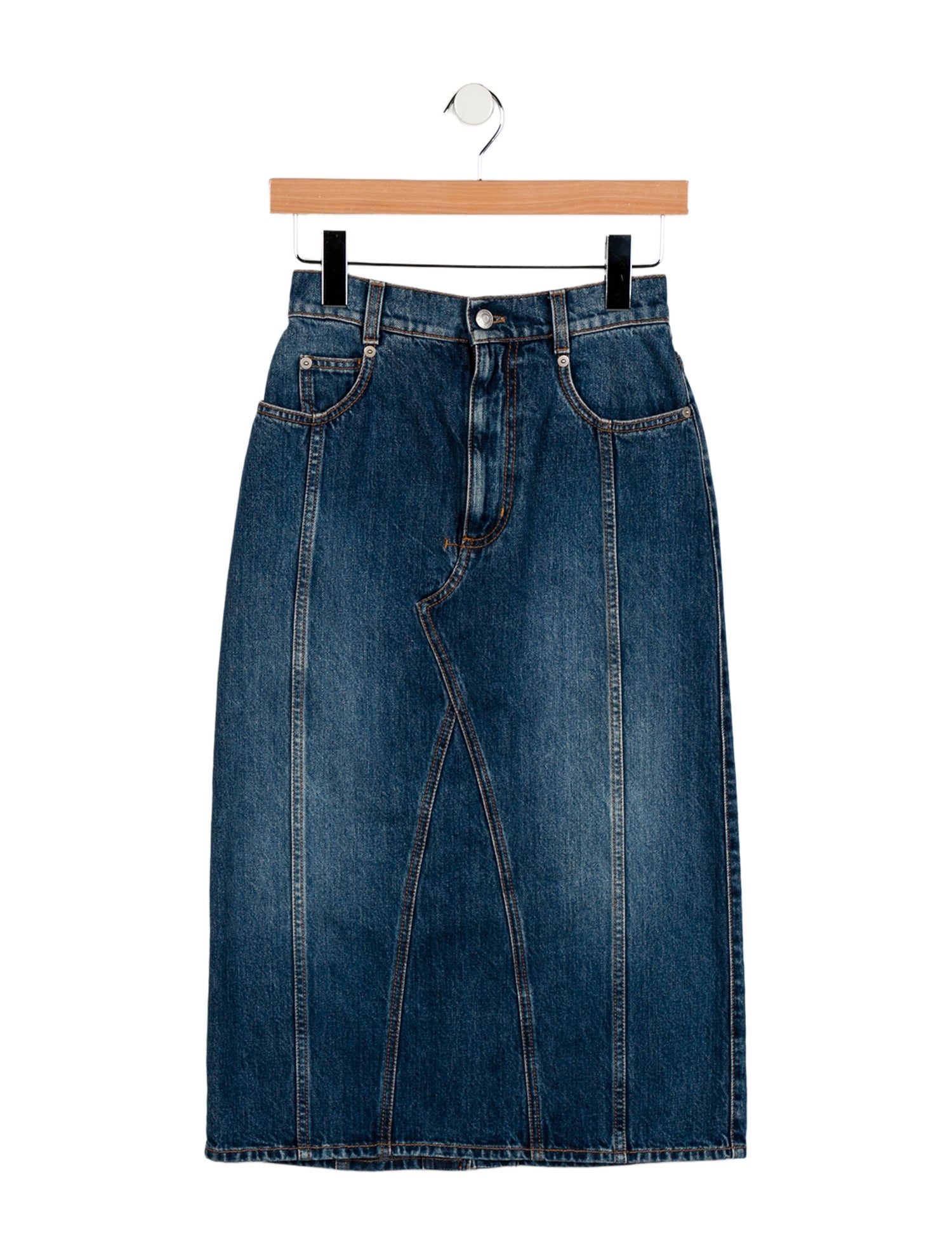 Alexander McQueen Leather Trim Embellishment Midi Length Skirt