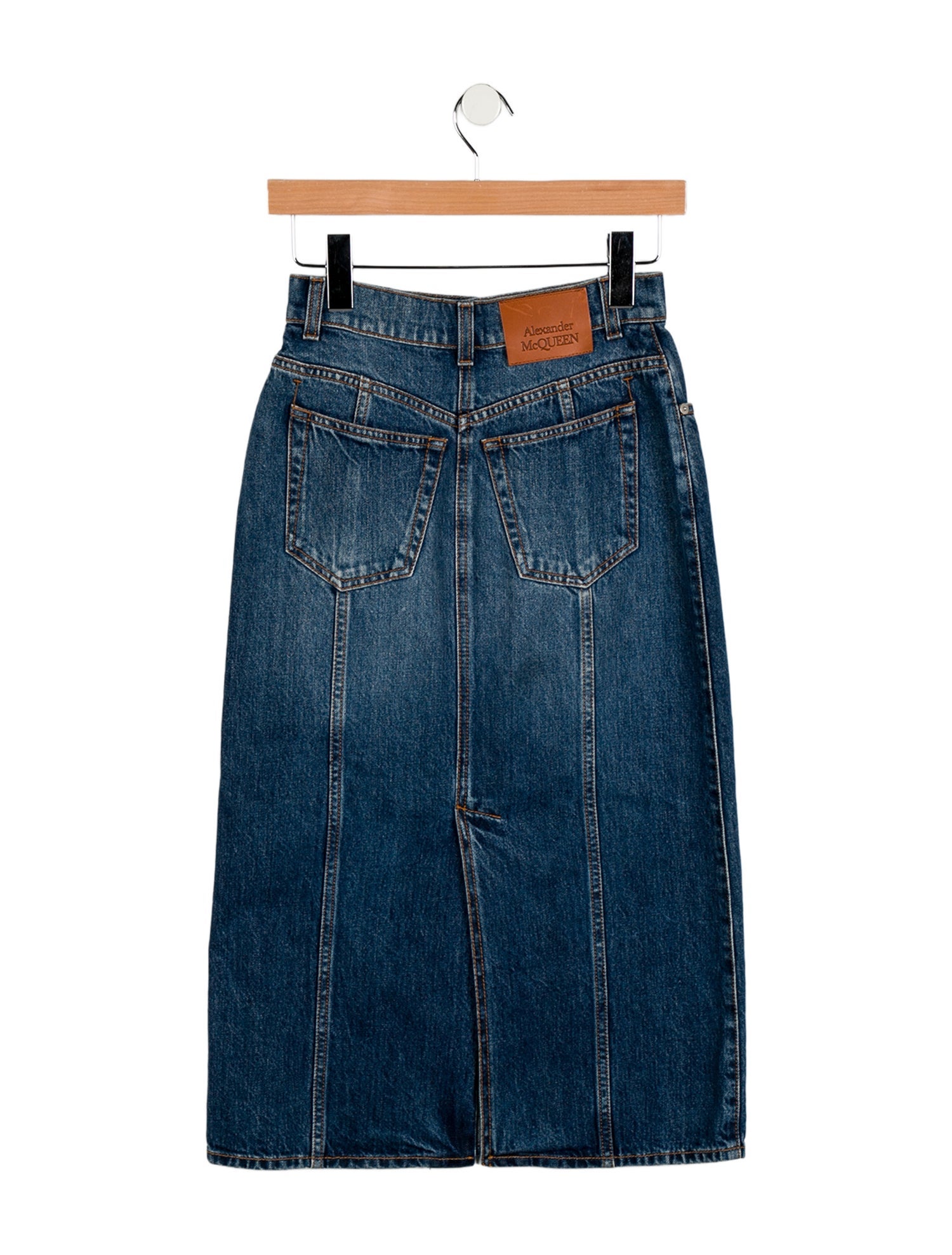 Alexander McQueen Leather Trim Embellishment Midi Length Skirt