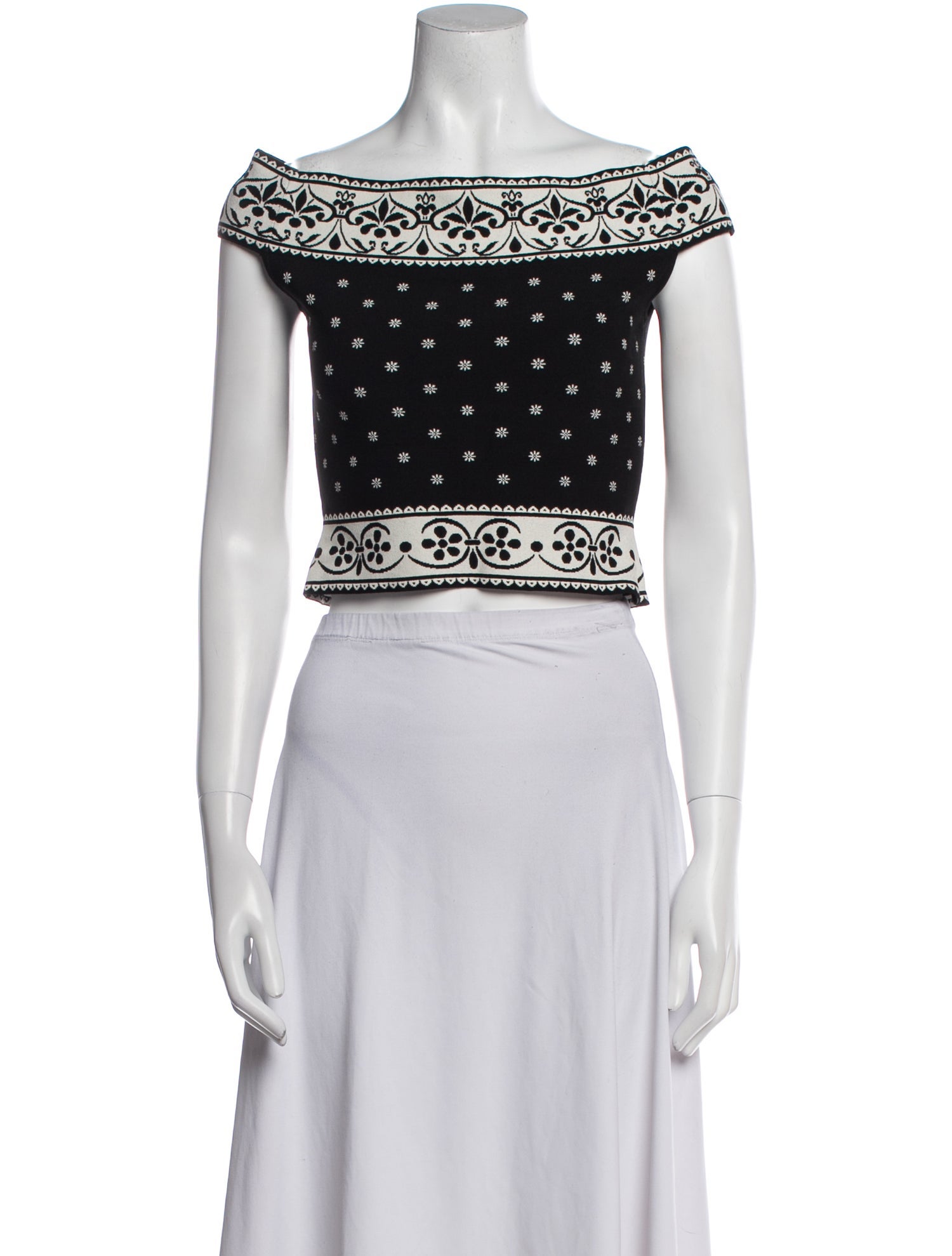 Alexander McQueen Printed Bateau Neckline Crop Top