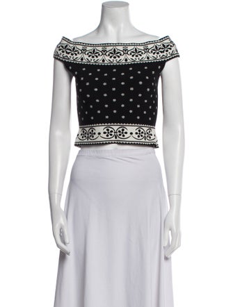 Alexander McQueen Printed Bateau Neckline Crop Top