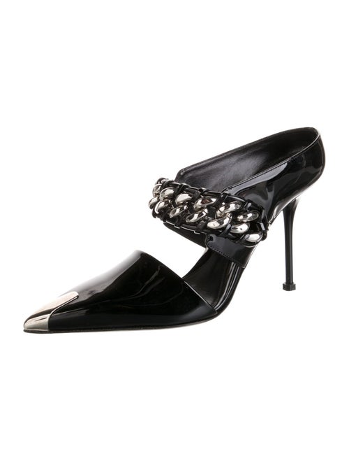 Alexander McQueen Patent Leather Chain-Link Accents Mules