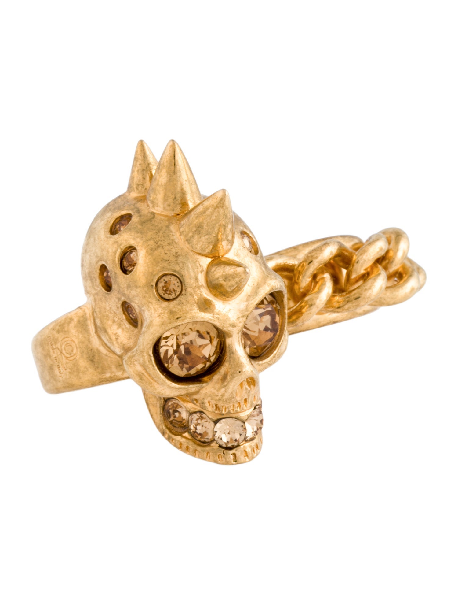 Alexander McQueen Crystal Skull & Chain Double Ring