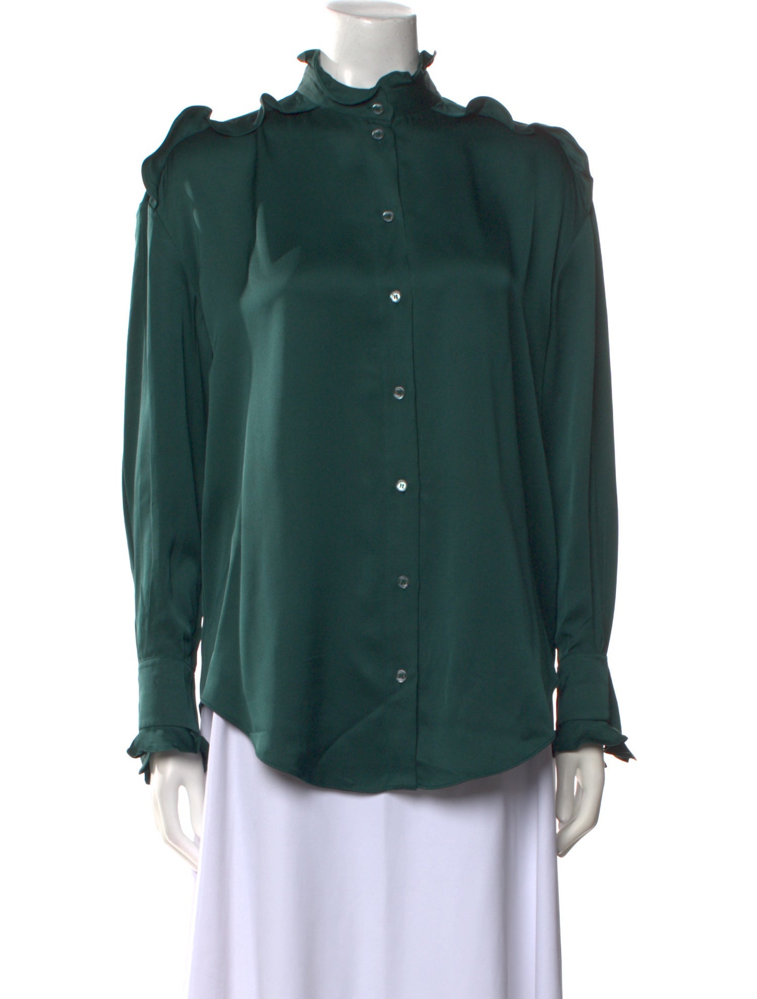 Alexander McQueen Silk Mock Neck Button-Up Top