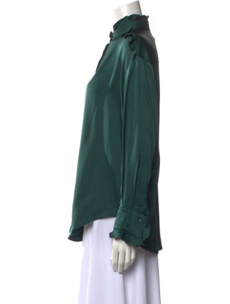 Alexander McQueen Silk Mock Neck Button-Up Top