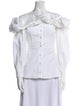 Alexander McQueen Off-The-Shoulder Three-Quarter Sleeve Button-Up Top