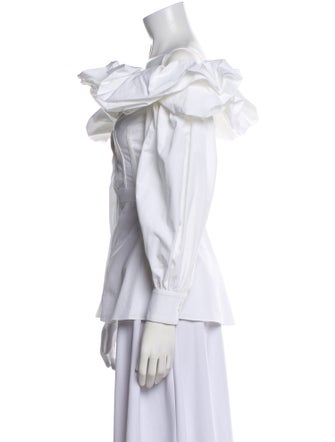 Alexander McQueen Off-The-Shoulder Three-Quarter Sleeve Button-Up Top