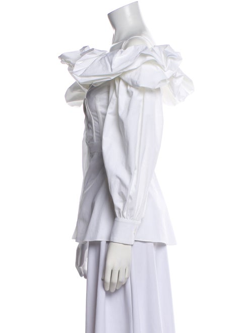 Alexander McQueen Off-The-Shoulder Three-Quarter Sleeve Button-Up Top