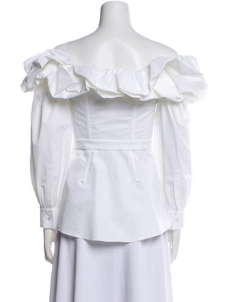 Alexander McQueen Off-The-Shoulder Three-Quarter Sleeve Button-Up Top