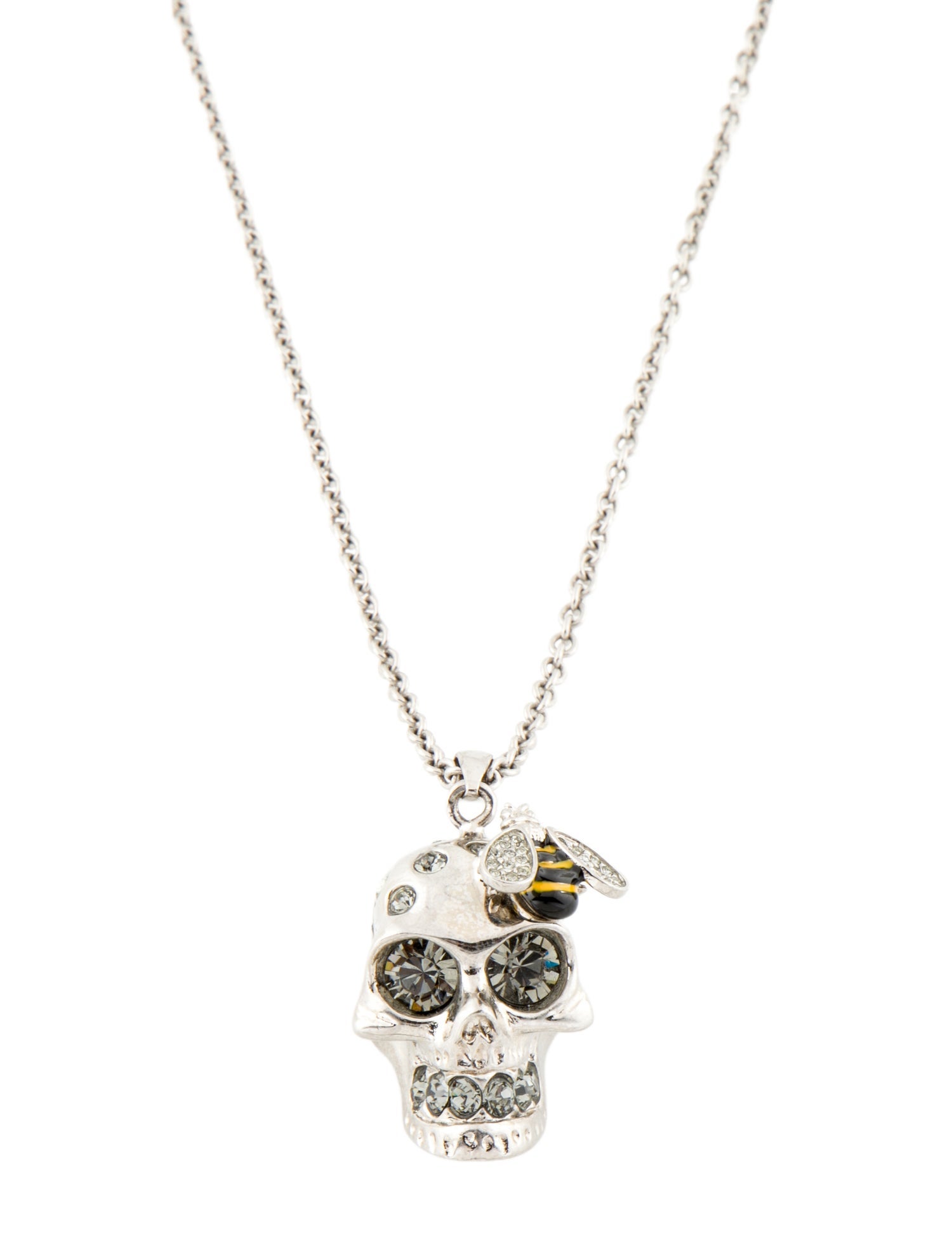 Alexander McQueen Crystal & Enamel Bee Skull Pendant Necklace