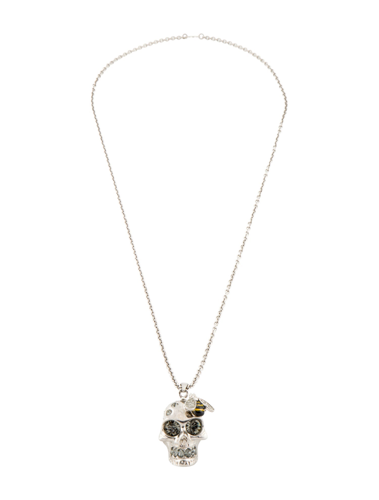 Alexander McQueen Crystal & Enamel Bee Skull Pendant Necklace