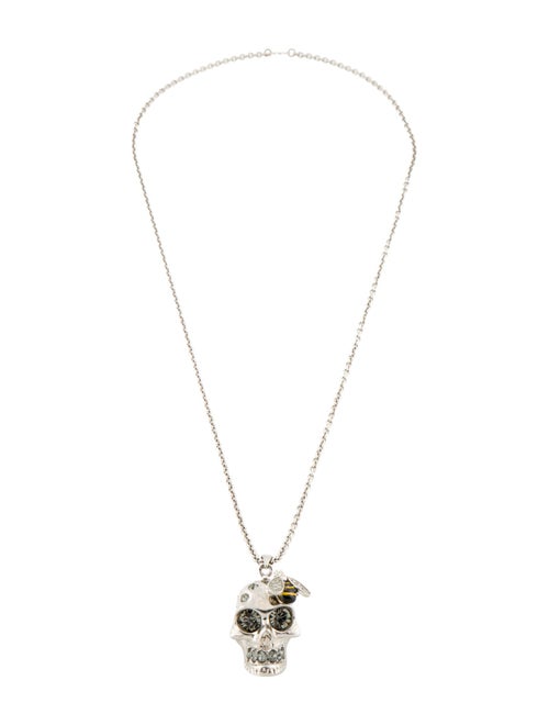 Alexander McQueen Crystal & Enamel Bee Skull Pendant Necklace
