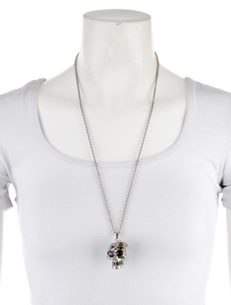 Alexander McQueen Crystal & Enamel Bee Skull Pendant Necklace