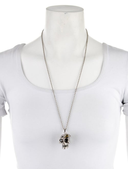 Alexander McQueen Crystal & Enamel Bee Skull Pendant Necklace