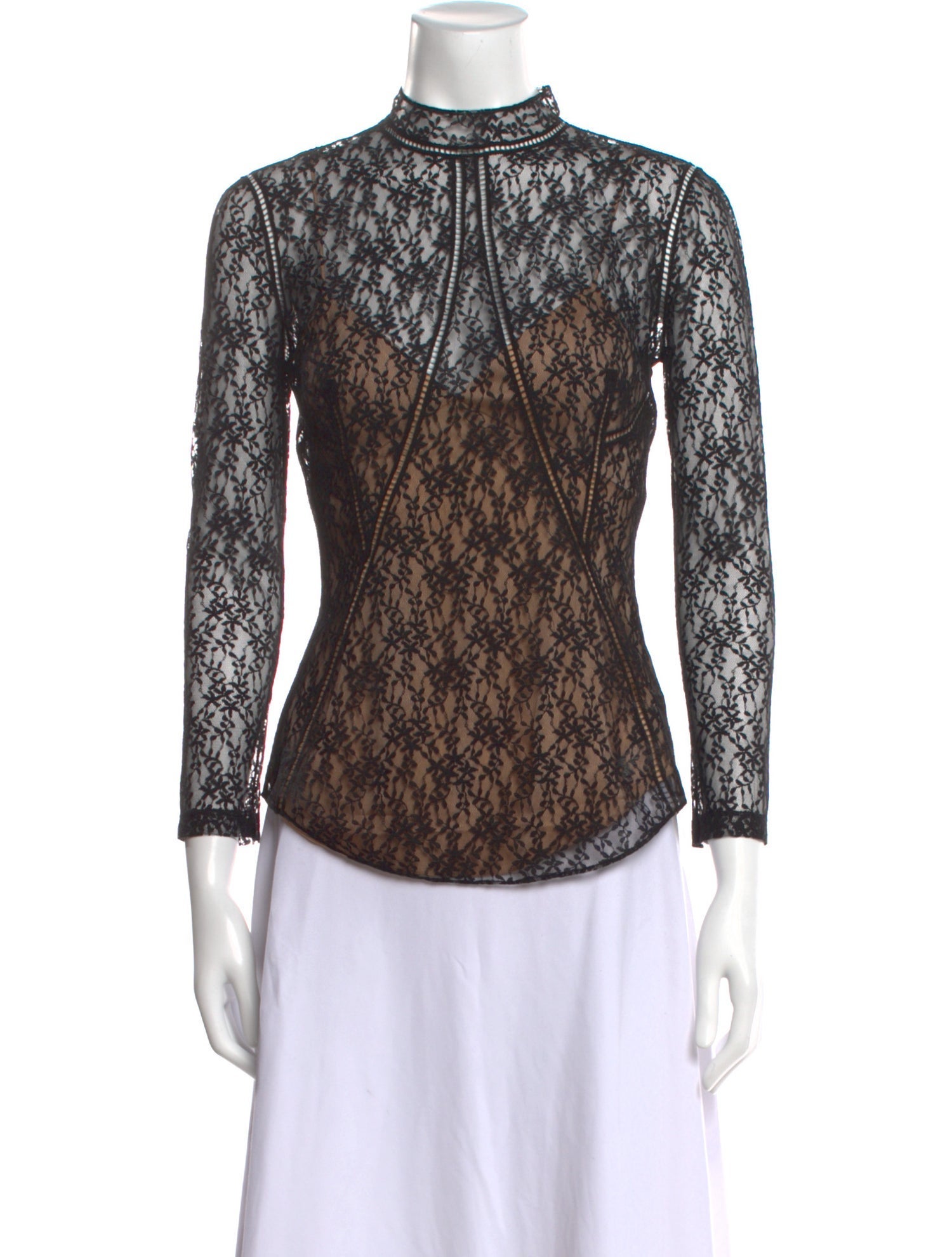 Alexander McQueen Lace Pattern Mock Neck Top