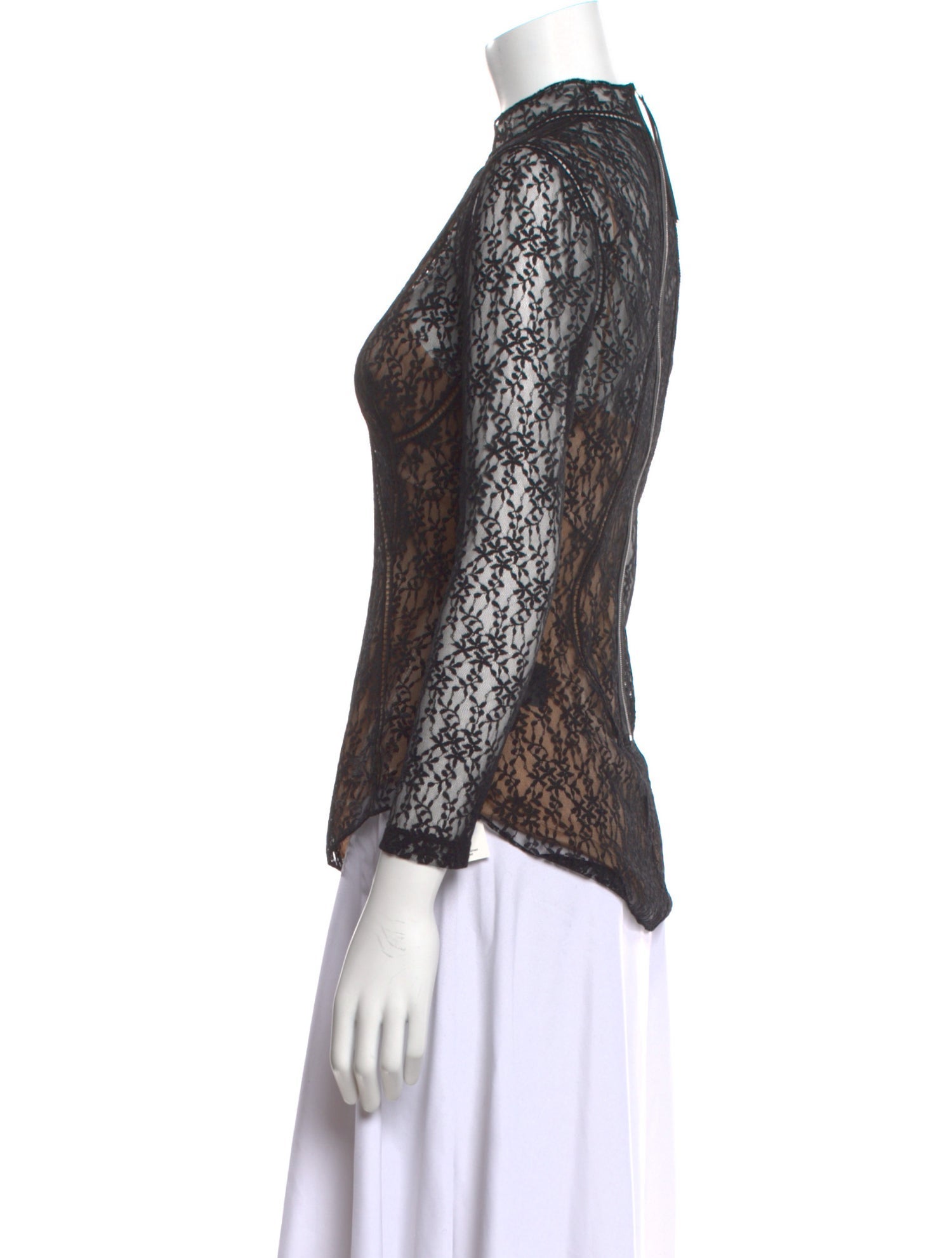 Alexander McQueen Lace Pattern Mock Neck Top