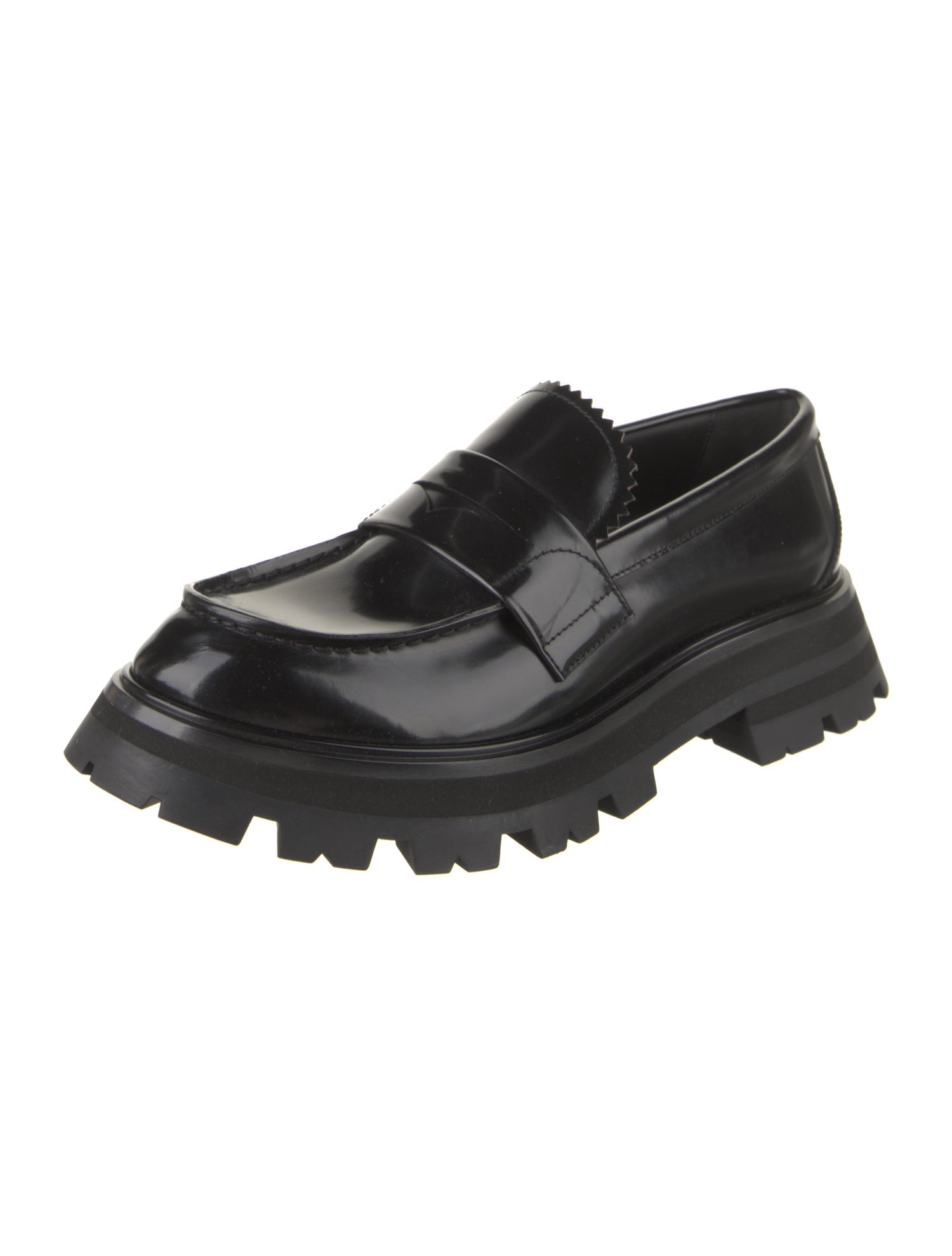 Alexander McQueen Patent Leather Scalloped Accent Loafers