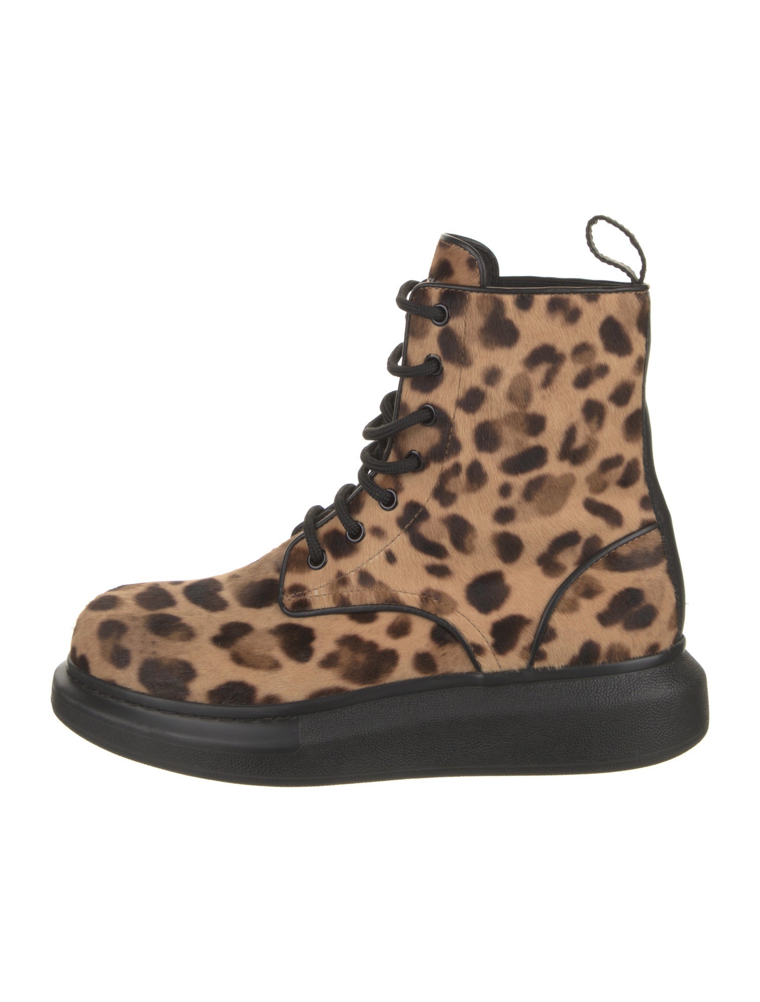 Alexander McQueen Ponyhair Animal Print Lace-Up Boots