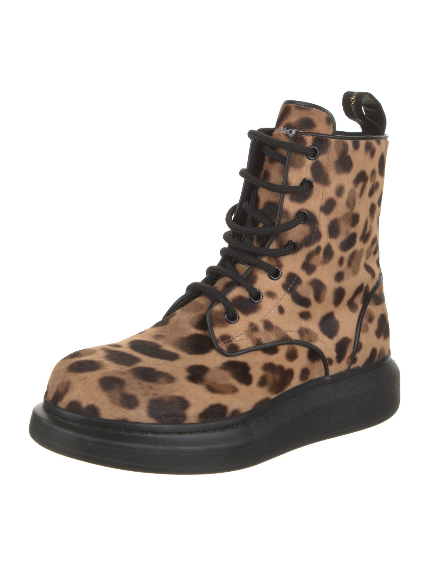 Alexander McQueen Ponyhair Animal Print Lace-Up Boots