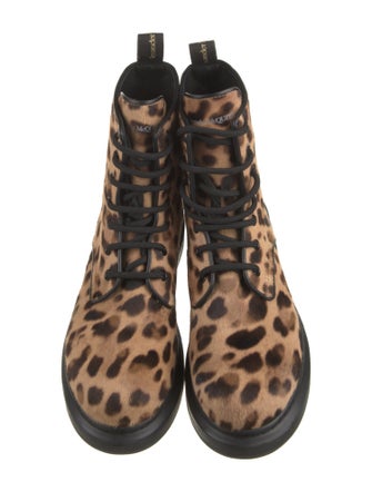 Alexander McQueen Ponyhair Animal Print Lace-Up Boots