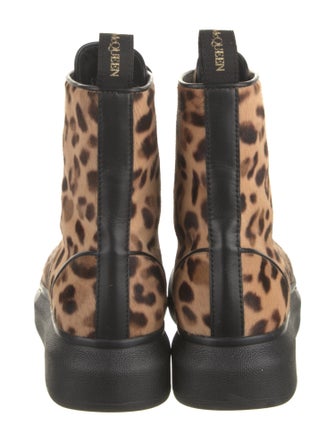 Alexander McQueen Ponyhair Animal Print Lace-Up Boots