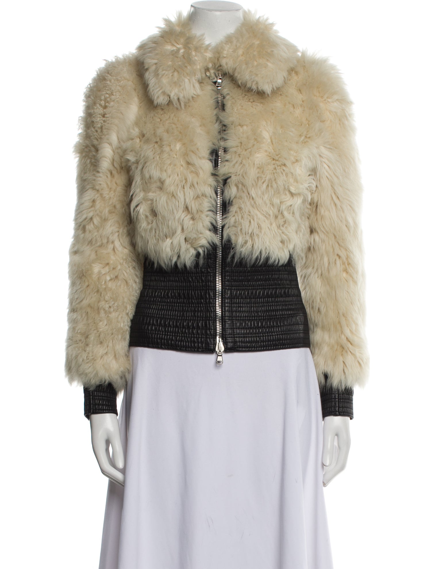 Alexander McQueen Leather Printed Faux Fur Jacket