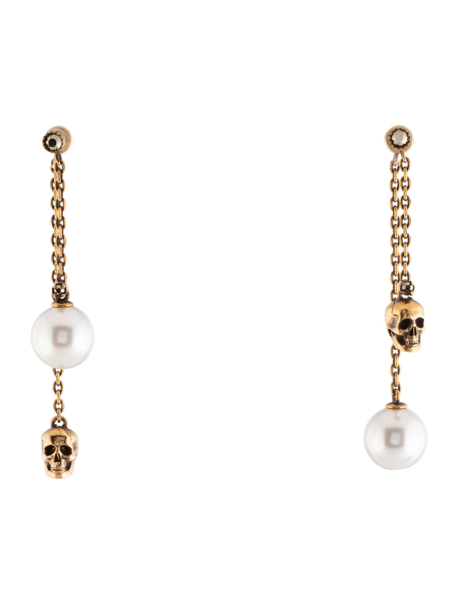 Alexander McQueen Faux Pearl & Crystal Skull Drop Earrings