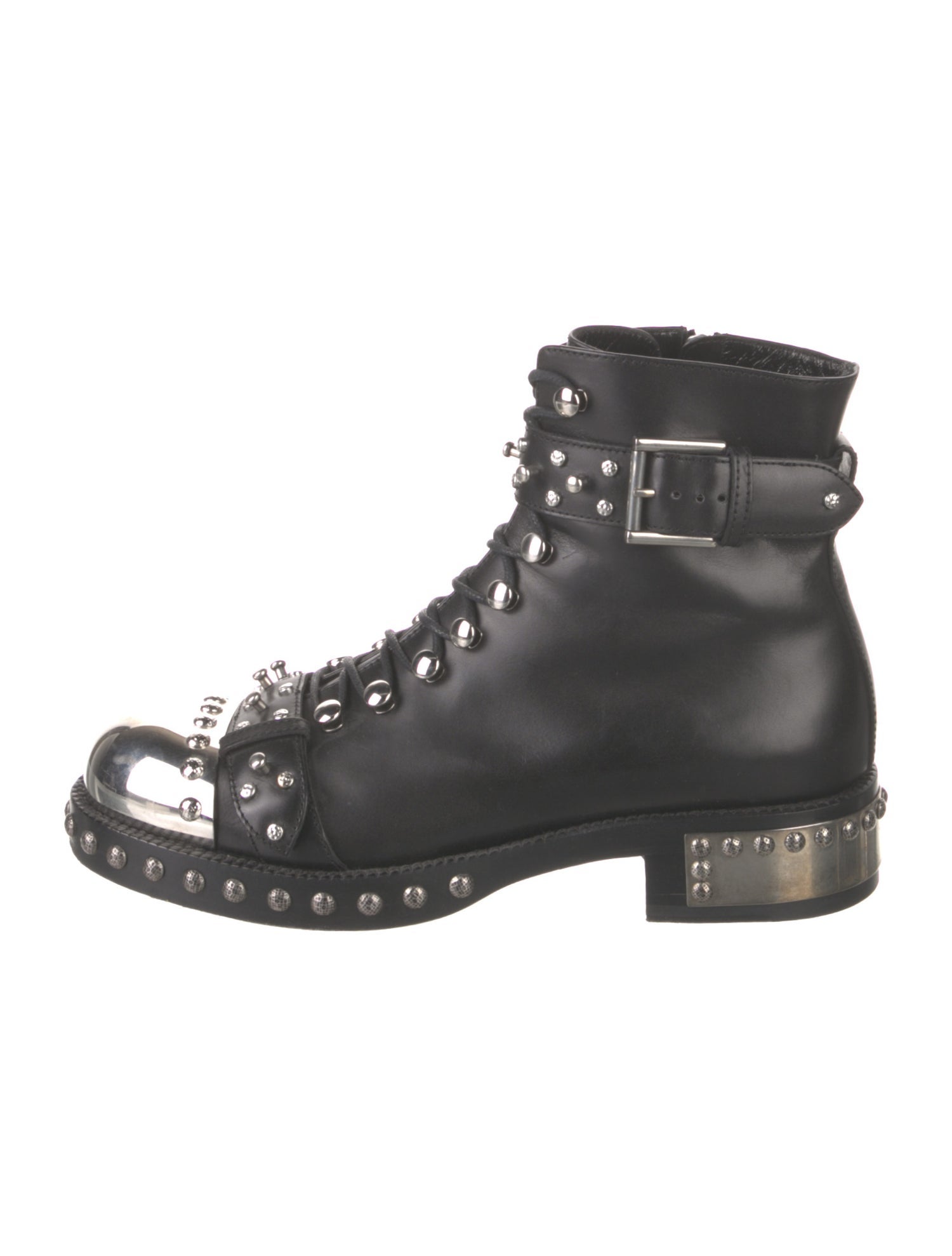 Alexander McQueen Leather Colorblock Pattern Combat Boots