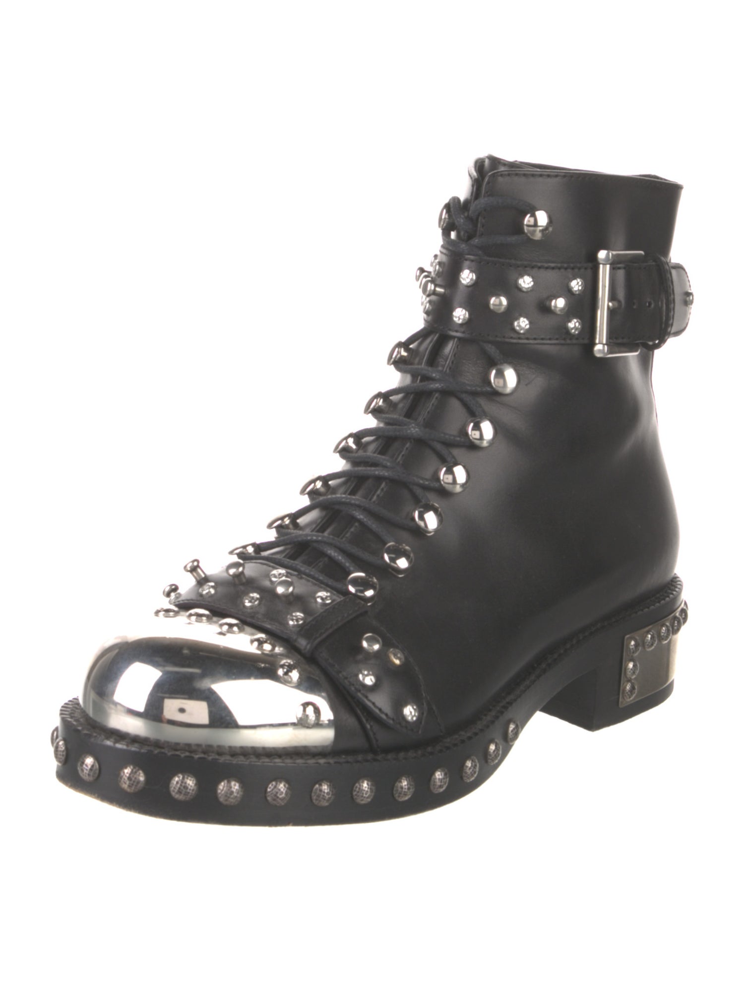 Alexander McQueen Leather Colorblock Pattern Combat Boots