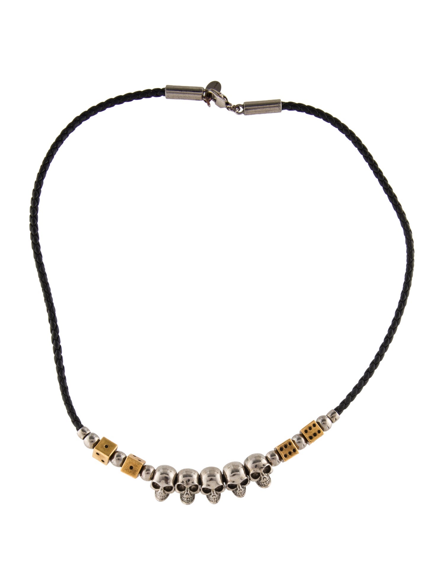 Alexander McQueen Leather Woven Skull Dice Collar Necklace
