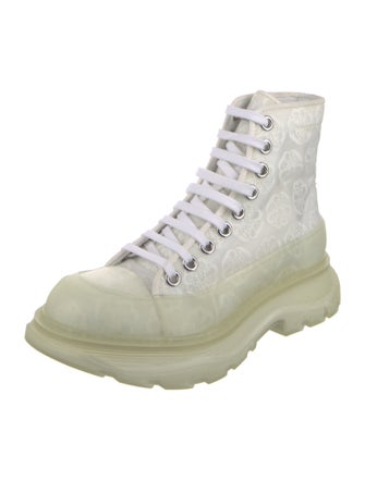 Alexander McQueen Floral Print Mesh Accents Combat Boots