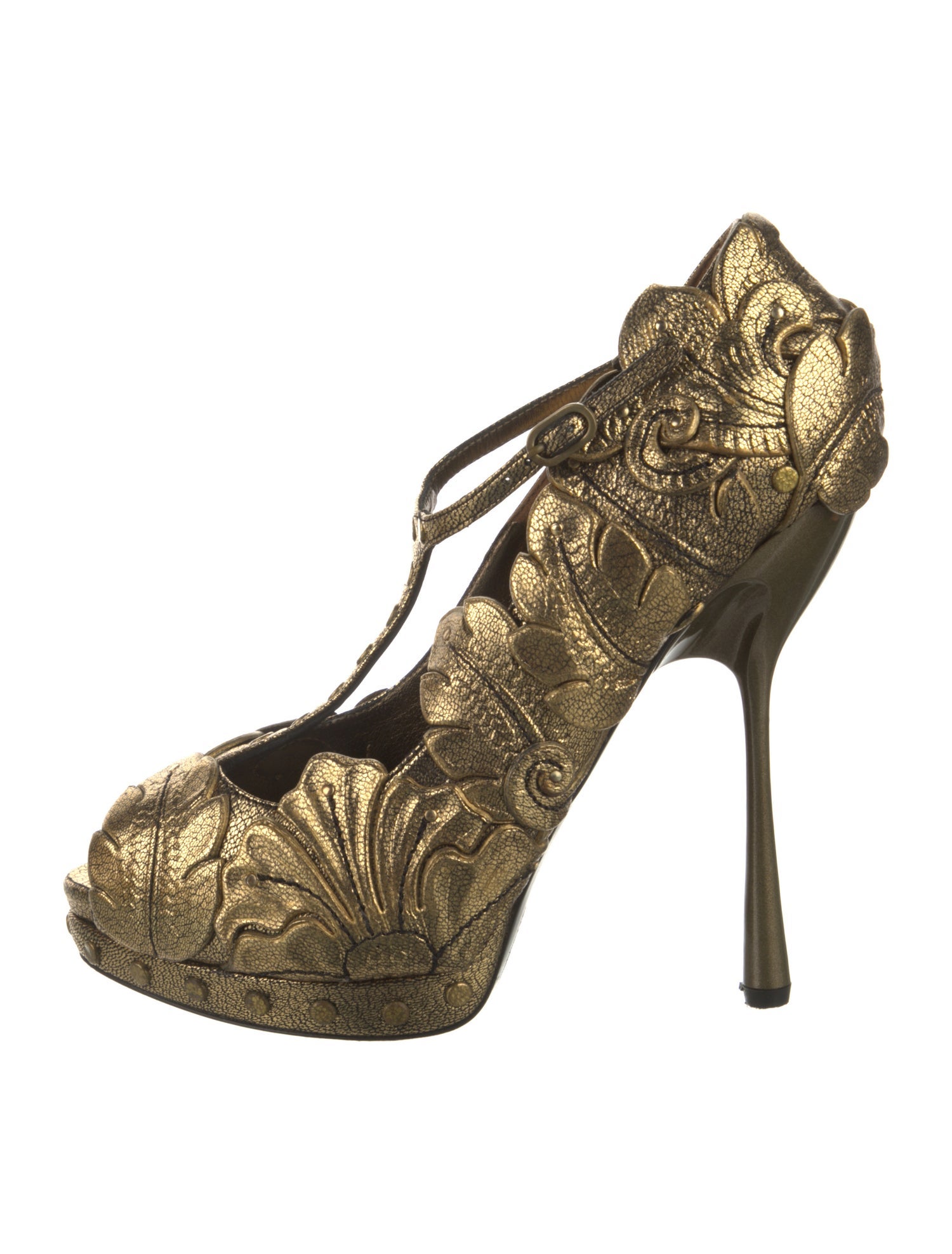 Alexander McQueen Leather Studded Accents T-Strap Pumps