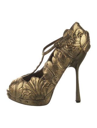 Alexander McQueen Leather Studded Accents T-Strap Pumps