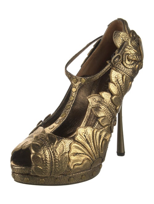 Alexander McQueen Leather Studded Accents T-Strap Pumps