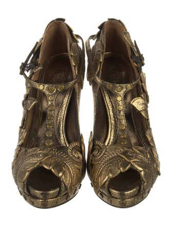 Alexander McQueen Leather Studded Accents T-Strap Pumps