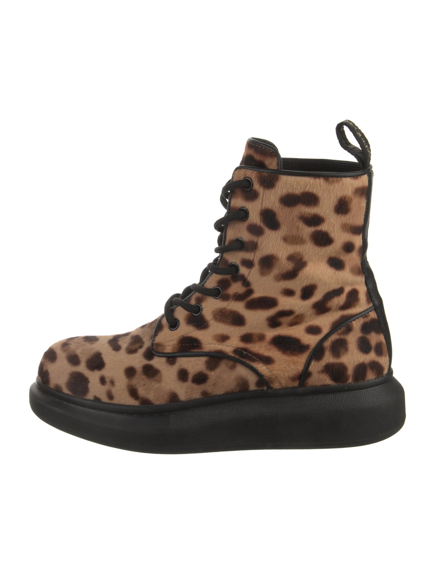 Alexander McQueen Ponyhair Animal Print Lace-Up Boots