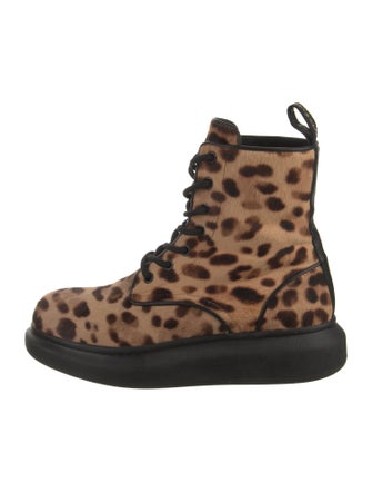 Alexander McQueen Ponyhair Animal Print Lace-Up Boots