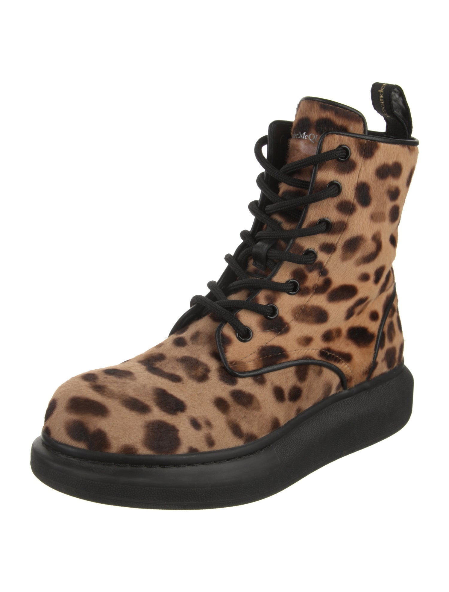 Alexander McQueen Ponyhair Animal Print Lace-Up Boots