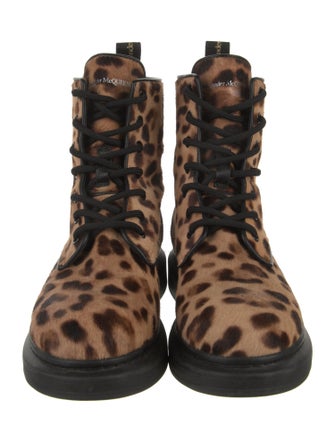 Alexander McQueen Ponyhair Animal Print Lace-Up Boots