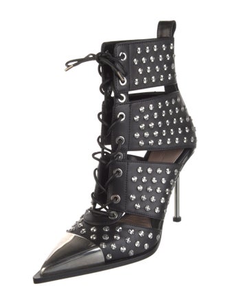 Alexander McQueen Leather Polka Dot Print Lace-Up Boots