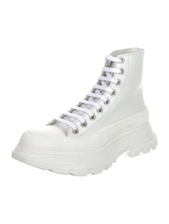 Alexander McQueen Leather Animal Print Combat Boots