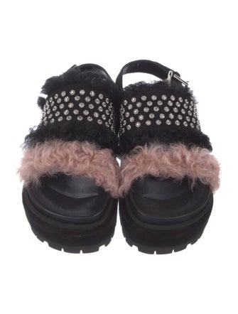 Alexander McQueen Leather Fur Trim Slingback Sandals