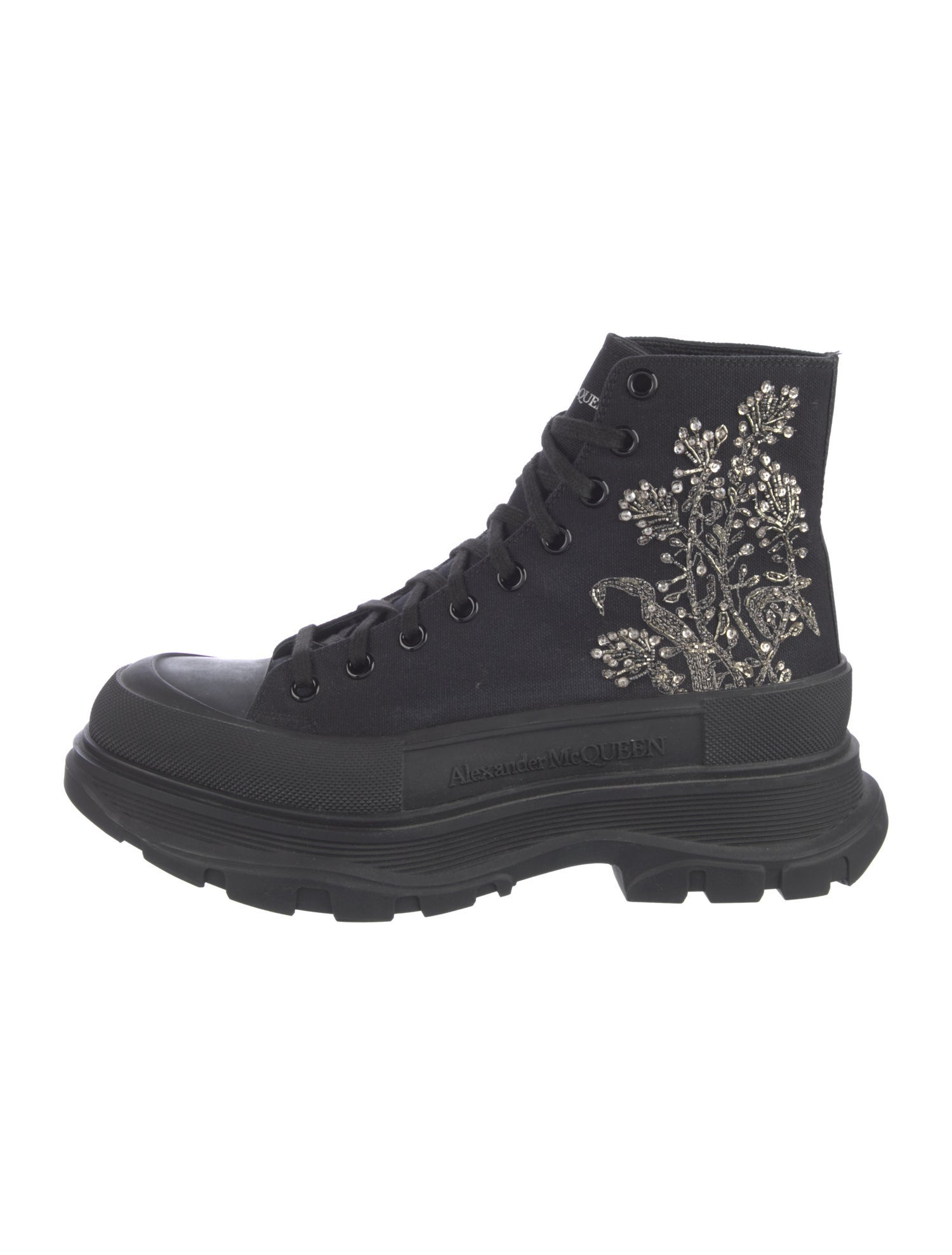 Alexander McQueen Canvas Crystal Embellishments Combat Boots