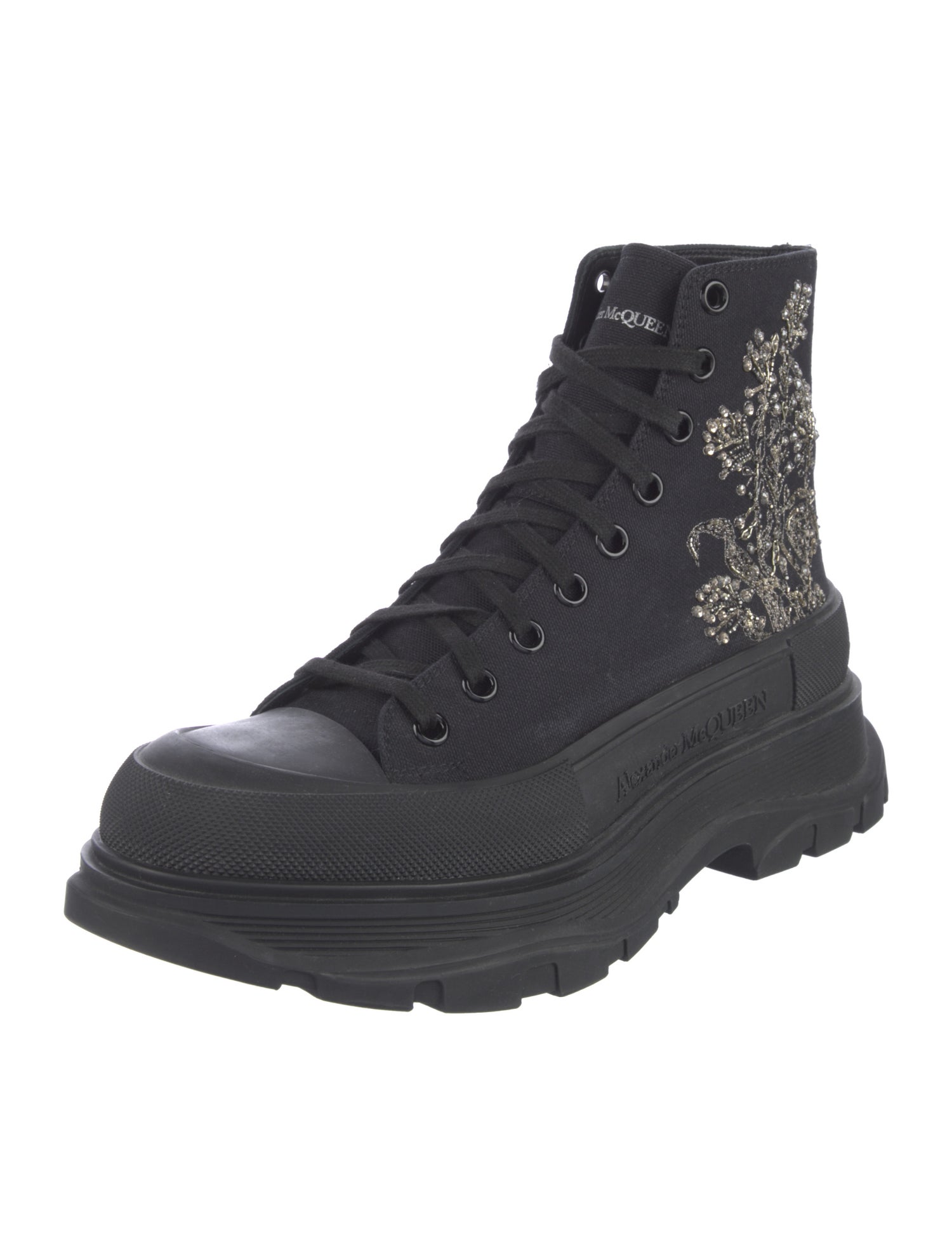 Alexander McQueen Canvas Crystal Embellishments Combat Boots