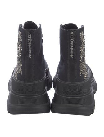 Alexander McQueen Canvas Crystal Embellishments Combat Boots