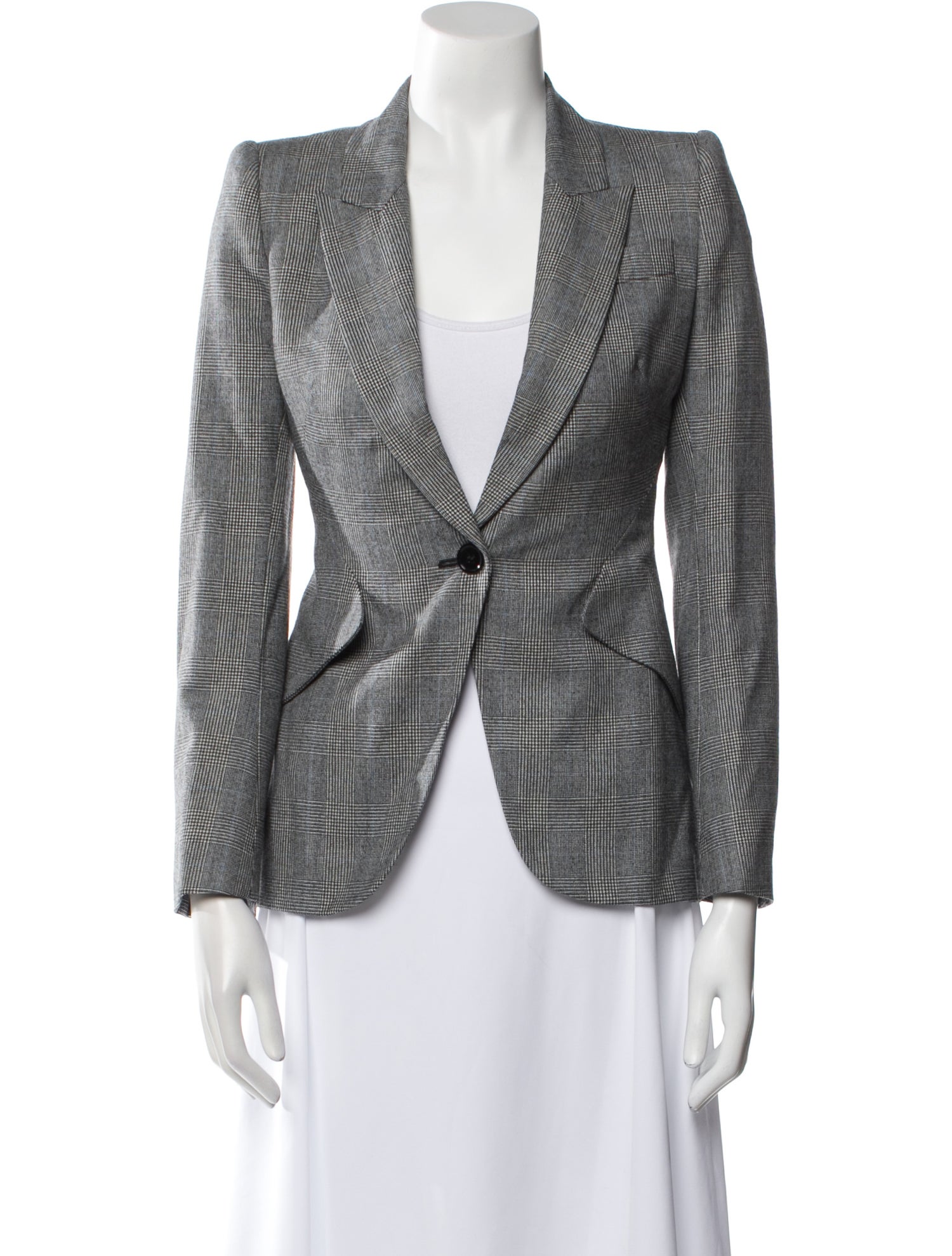Alexander McQueen Virgin Wool Plaid Print Blazer