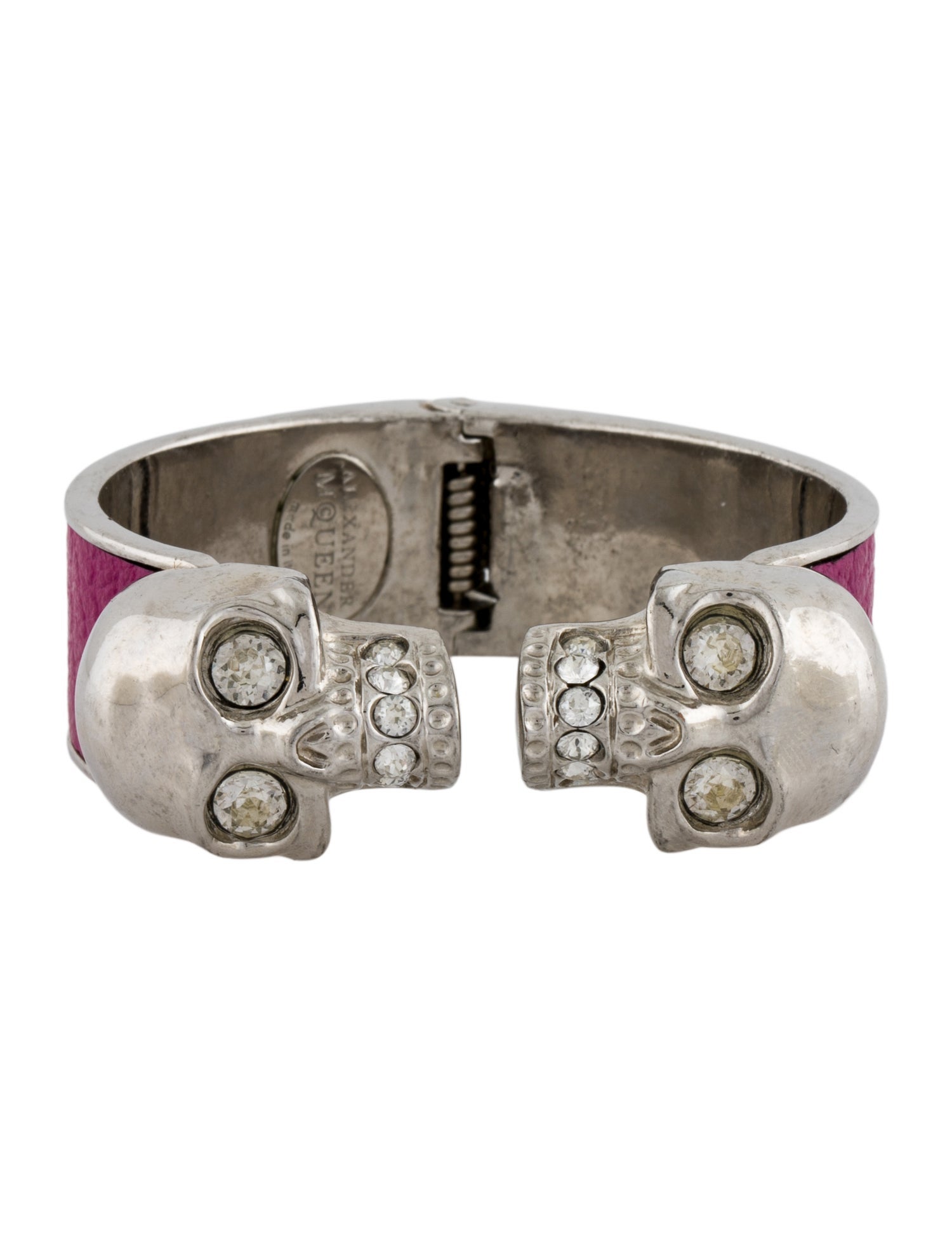 Alexander McQueen Leather & Crystal Twin Skull Cuff Bracelet