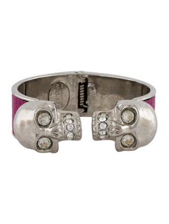 Alexander McQueen Leather & Crystal Twin Skull Cuff Bracelet